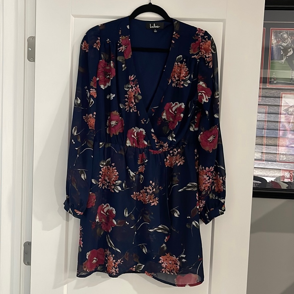 Lulu’s Navy & Floral Faux Wrap Dress